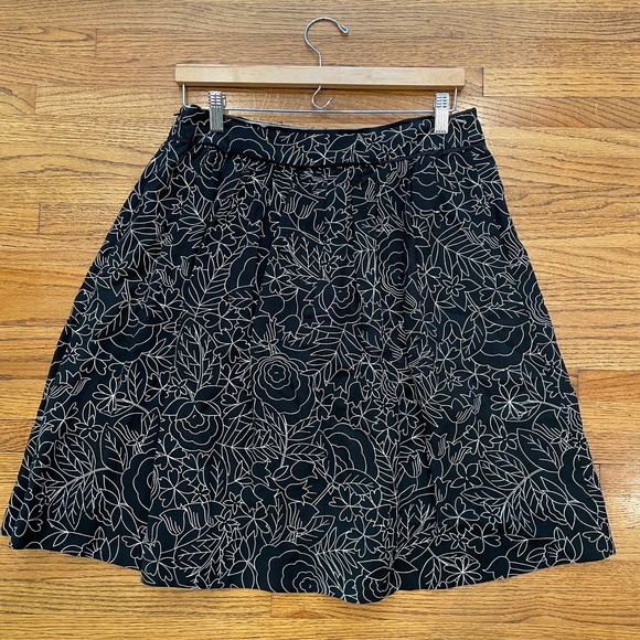 ANTHROPOLOGIE Women's 52 Conversations Colloquial Skirt Sz 6 Black Floral Linen - Picture 4 of 11